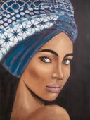 Obraz ręcznie malowany WOMAN ETNO 60x80 brązowy + niebieski