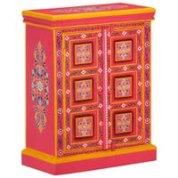 Szafka boczna, lite drewno mango, różowa, ręcznie malowana