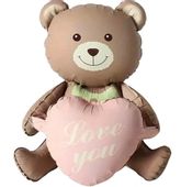 Balon foliowy siedzący miś z serduszkiem Love You, 40x63 cm