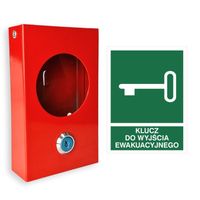 Zestaw skrzynka szafka na klucz ewakuacyjny + znak płyta foto zamek KLUCZE