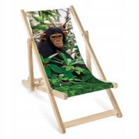 LEŻAK DZIECIĘCY Z NADRUKIEM Małpy Drewniany Ogrodowy z Regulowanym Oparciem