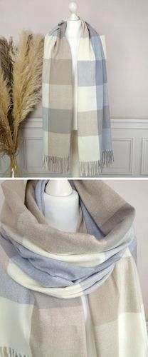 Stylowy CIEPŁY SZAL damski długi DUŻY szalik W MODNĄ KRATĘ JESIENNY, na Arena.pl