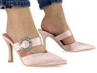 Jasno Różowe klapki na szpilce damskie atłasowe 38