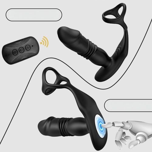 MASAŻER PROSTATY RUCH GÓRA-DÓŁ + RINGI NA PENISA I JĄDRA + WIBRATOR MĘSKI na Arena.pl