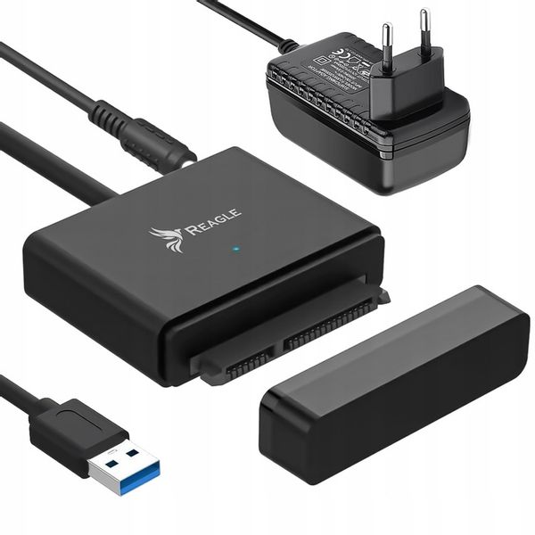 Adapter na dysk USB 3.1 Reagle SATA 3,5" 2,5" HDD SSD do 12TB Zasilacz 24W zdjęcie 1
