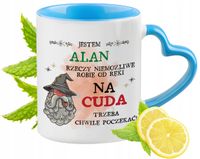 Dla Alana Kubek Błękitny Z Uszkiem W Kształcie Serca Na Prezent Z Nadrukiem