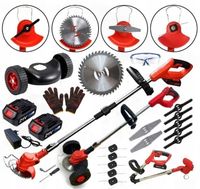 Podkaszarka akumulatorowa, 2 x aku, doczepiane kółka, tarcze, noże, żyłki