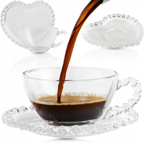 FILIŻANKA ZE SPODKIEM SZKLANA AMORA 200ML NA KAWĘ UNIWERSALNA WZÓR SERCE na Arena.pl