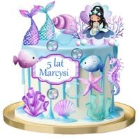 WYDRUK CUKROWY DLA DZIEWCZYNKI SYRENA SYRENKA + TABLICZKA Z TEKSTEM