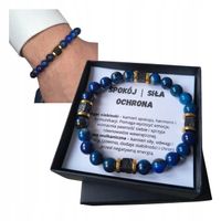 BRANSOLETKA MĘSKA AGAT NIEBIESKI LAWA WULKANICZNA SIŁA ODWAGA RÓWNOWAGA