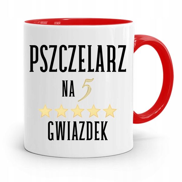 Kubek Czerwony Pszczelarza Na 5 Gwiazdek Prezent Z Nadrukiem Ze Zdjęciem zdjęcie 1