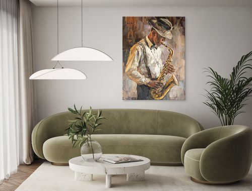 Obraz Abstrakcja MUZYK Jazzman Saksofon Portret Vintage 40cm x 50cm na Arena.pl