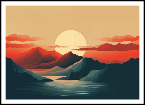 Plakat 100x70cm Zachód Słońca nad Górami na Arena.pl