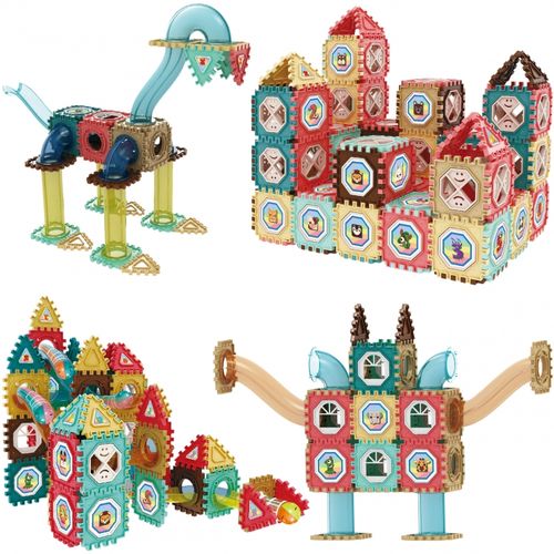 WOOPIE Klocki Konstrukcyjne 3D Zestaw Edukacyjny Tor Kulkowy Kulodrom Wafle 128el. na Arena.pl