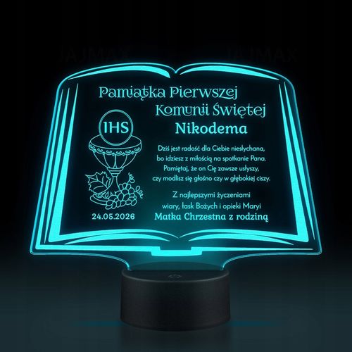 Pamiątka Pierwszej Komunii Świętej LAMPKA LED prezent na Komunię na Arena.pl