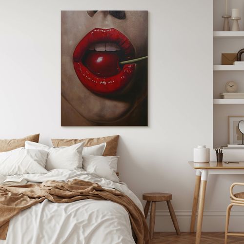 Obraz Canvas Czerwone Kobiece Usta Portret Wiśnia Abstrakcja 70cm x 100cm na Arena.pl