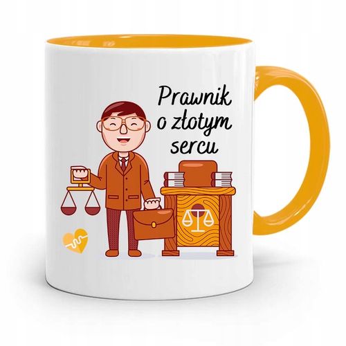 Kubek Żółty Prawnika Mecenasa O Złotym Sercu Z Nadrukiem Ze Zdjęciem na Arena.pl
