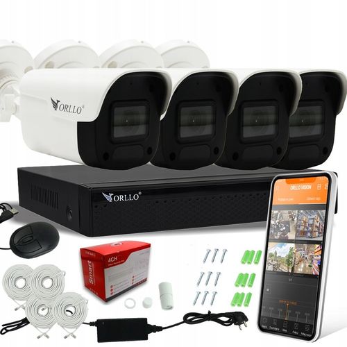 Zestaw Monitoringu 4 Kamery IP POE Zewnętrzne ORLLO ECO BULLET 4xLAN GRATIS na Arena.pl