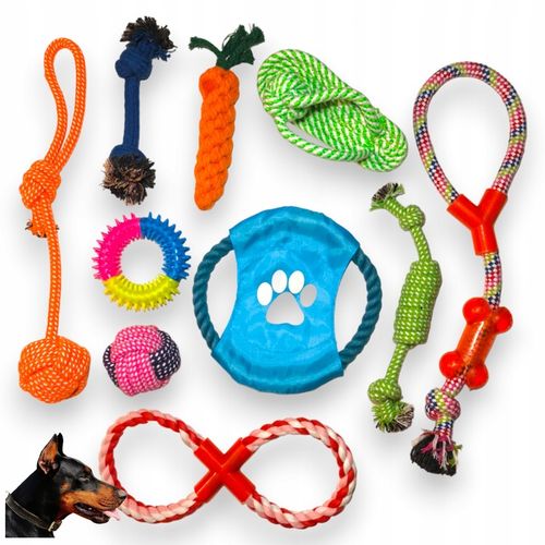 10 szt ZESTAW ZABAWEK DLA PSA SZARPAK DYSK GRYZAK PIŁKA SZNURY AKTYWNE PSY na Arena.pl