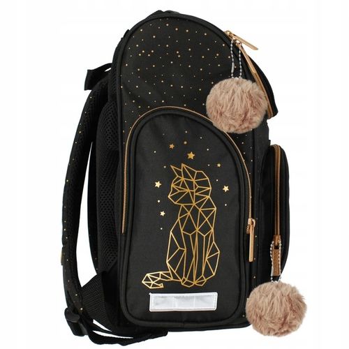 TORNISTER SZKOLNY PLECAK DLA DZIEWCZYNKI KOT KOTEK CZARNY ZŁOTY na Arena.pl