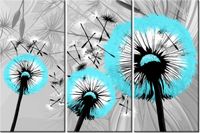 60 90CM OBRAZ 3 ELEM DMUCHAWCE DELIKATNYM TURKUSIE DRUK PŁÓTNO RAMA