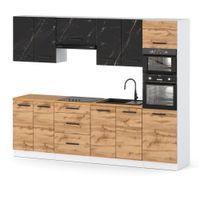 Meble Kuchenne Nowoczesne Pojemne Słupek 2.6m Biały San Sebastian Dąb Wotan