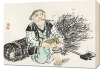 Obraz 70x50cm Smoking Farmer,  Kōno Bairei Japoński Vintage do Salonu