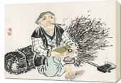 Obraz 70x50cm Smoking Farmer,  Kōno Bairei Japoński Vintage do Salonu