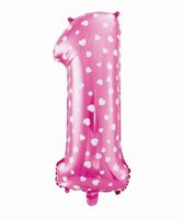 BALON FOLIOWY CYFRA 61CM GODAN RÓŻOWY W SERDUSZKA 1