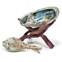 Zestaw do palenia kadzideł Muszla Abalone + Drewniany stojak + Szałwia