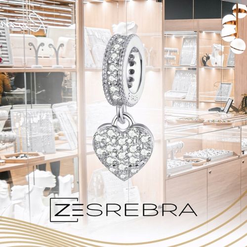 CHARMS WISZĄCE SERCE srebro 925 koralik zawieszka z cyrkoniami srebrna S925 na Arena.pl