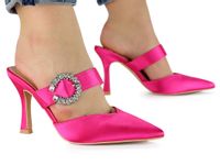 Różowe klapki na szpilce damskie atłasowe 40