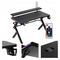Biurko gamingowe z nadstawką HUZARO czarny RGB LED do komputera małe