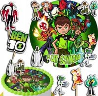 ZESTAW OPŁATEK NA TORT 20CM + TOPPERY PAPIEROWE - BEN10 TEN IMIĘ 15CM 18CM