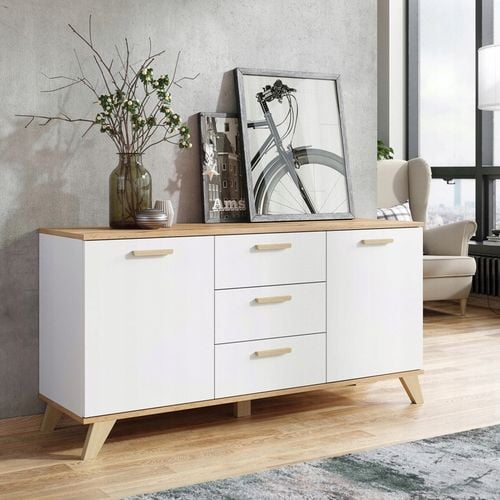Komoda Szafka BIAŁY MAT Pojemna Dąb Wotan Szuflady Drzwi Salon 120cm na Arena.pl