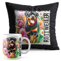 ZESTAW KUBEK + PODUSZKA CZARNA - PIES PSY PIESEK RASA ROTTWEILER