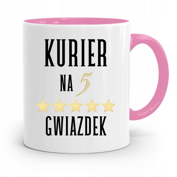 Kubek Różowy Dla Kuriera Na Pięć Gwiazdek Z Nadrukiem Ze Zdjęciem zdjęcie 1