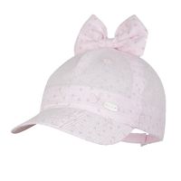 BROEL HILARIA czapka na lato dla dziewczynki z kokardą len jasny róż 48-50
