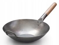 Patelnia Wok 30 cm Stal Węglowa Płaskie Dno Gaz Indukcja Uchwyt Craft Wok