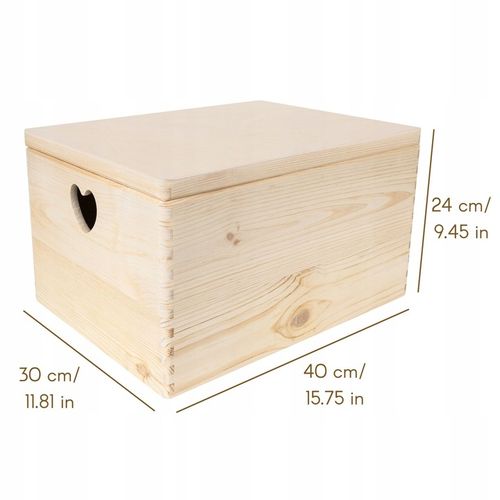 Pudełko drewniane z uchwytami w serca skrzynka do przechowywania 40x30x24cm na Arena.pl