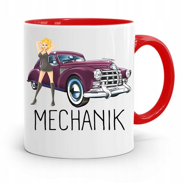 Kubek Czerwony Prezent Dla Mechanika Mechanik Z Nadrukiem Ze Zdjęciem zdjęcie 1