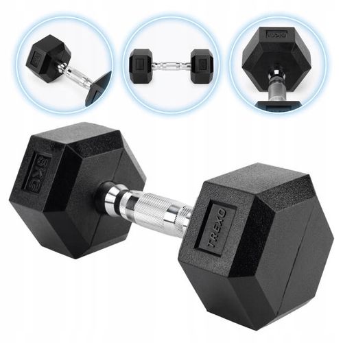 Hantel ogumowany TREXO Hex 5 kg Żeliwny ANTYPOŚLIZGOWY I SOLIDNY DO ĆWICZEŃ na Arena.pl