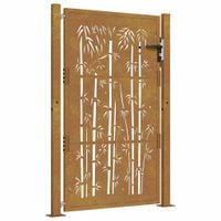 Furtka ogrodowa, 105x155 cm, stal kortenowska, motyw bambusa