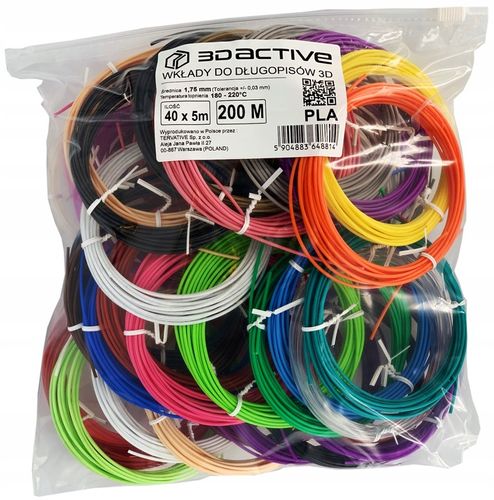 WKŁADY DO DŁUGOPISU 3D PEN MEGA ZESTAW DLA DZIECI PLA FILAMENTY 40x5m 200 m na Arena.pl