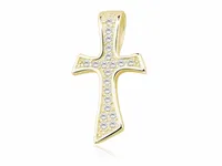 DELIKATNY POZŁACANY SREBRNY KRZYŻ KRZYŻYK DAMSKI BIAŁE CYRKONIE SREBRO 925