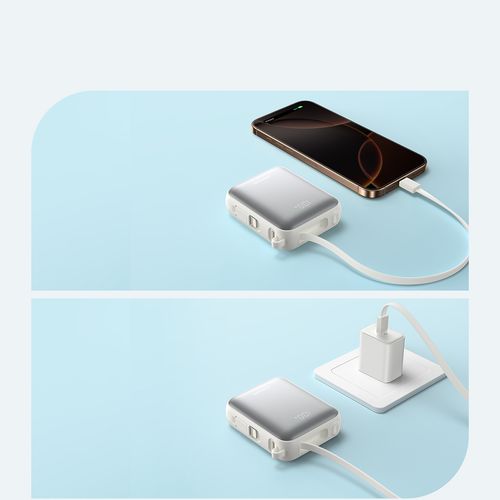 Powerbank 10000mAh 22.5W z wbudowanymi kablami USB-C Lightning - biały na Arena.pl
