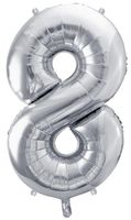 Balon foliowy Cyfra 8, 86cm, srebrny XL