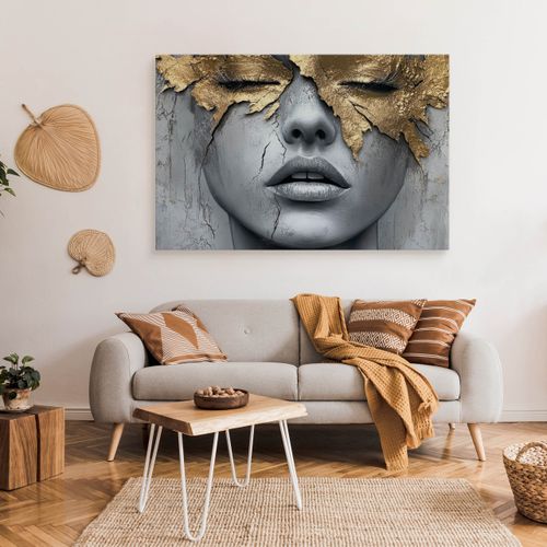 Obraz Canvas Beton Abstrakcja Kobieta Portret Elementy Złota 90cm x 60cm na Arena.pl
