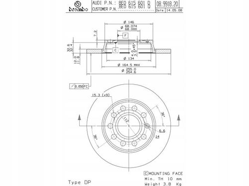 TARCZA HAM TYL 255X12 P BREMBO na Arena.pl