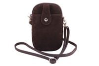 Etui na telefon ze skóry zamszowej - Brązowe ciemne